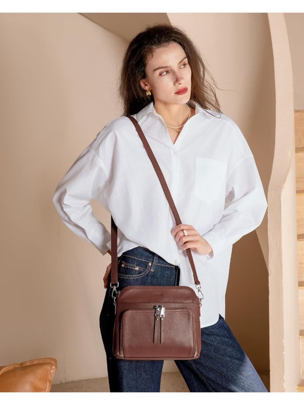 👜Women's Coffee Genuine Leather RFID Crossbody Bags Travel Wallet Purse - Picture 2 of 6